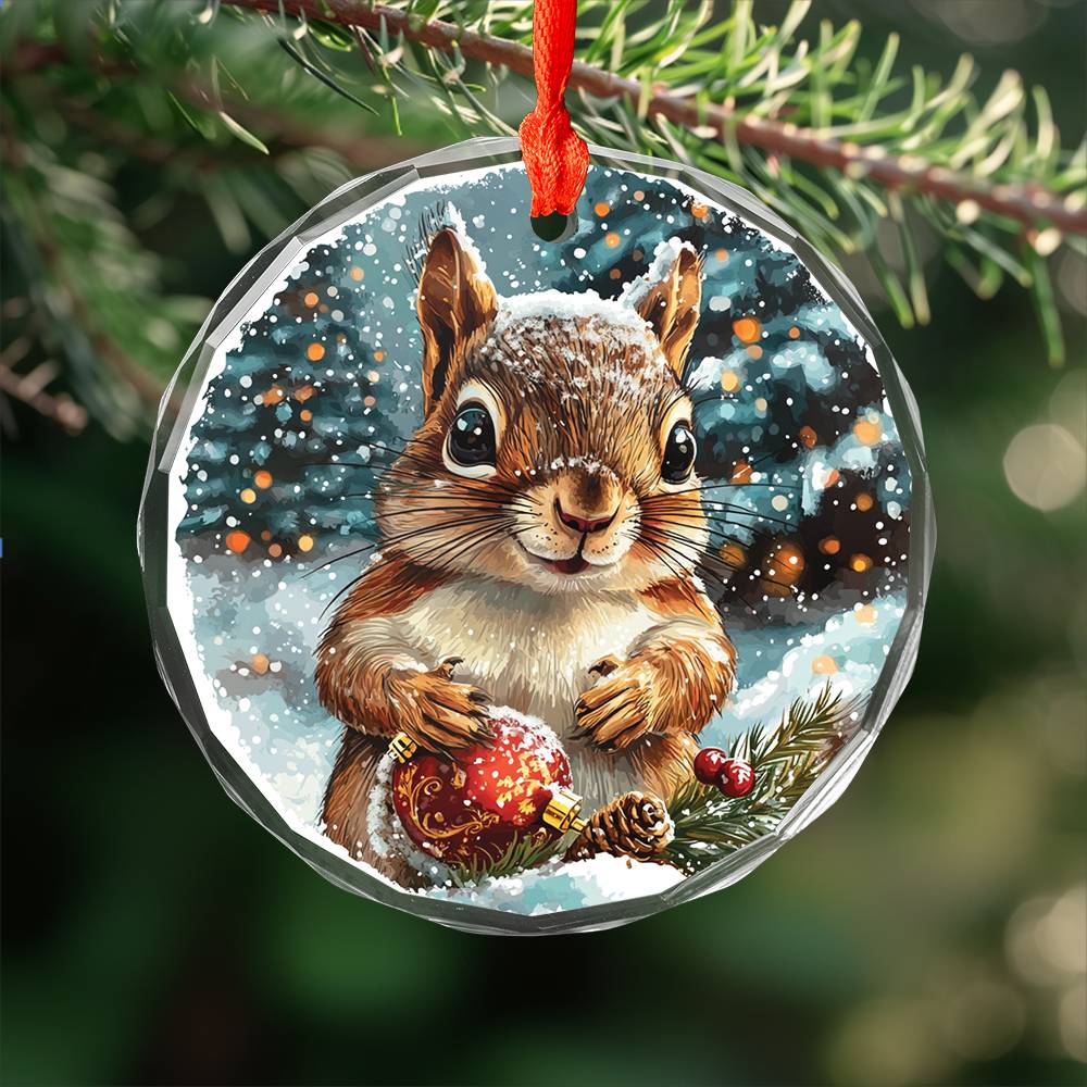 Beautiful Angus Squirrel Christmas Night Design 4 Glass Ornament
