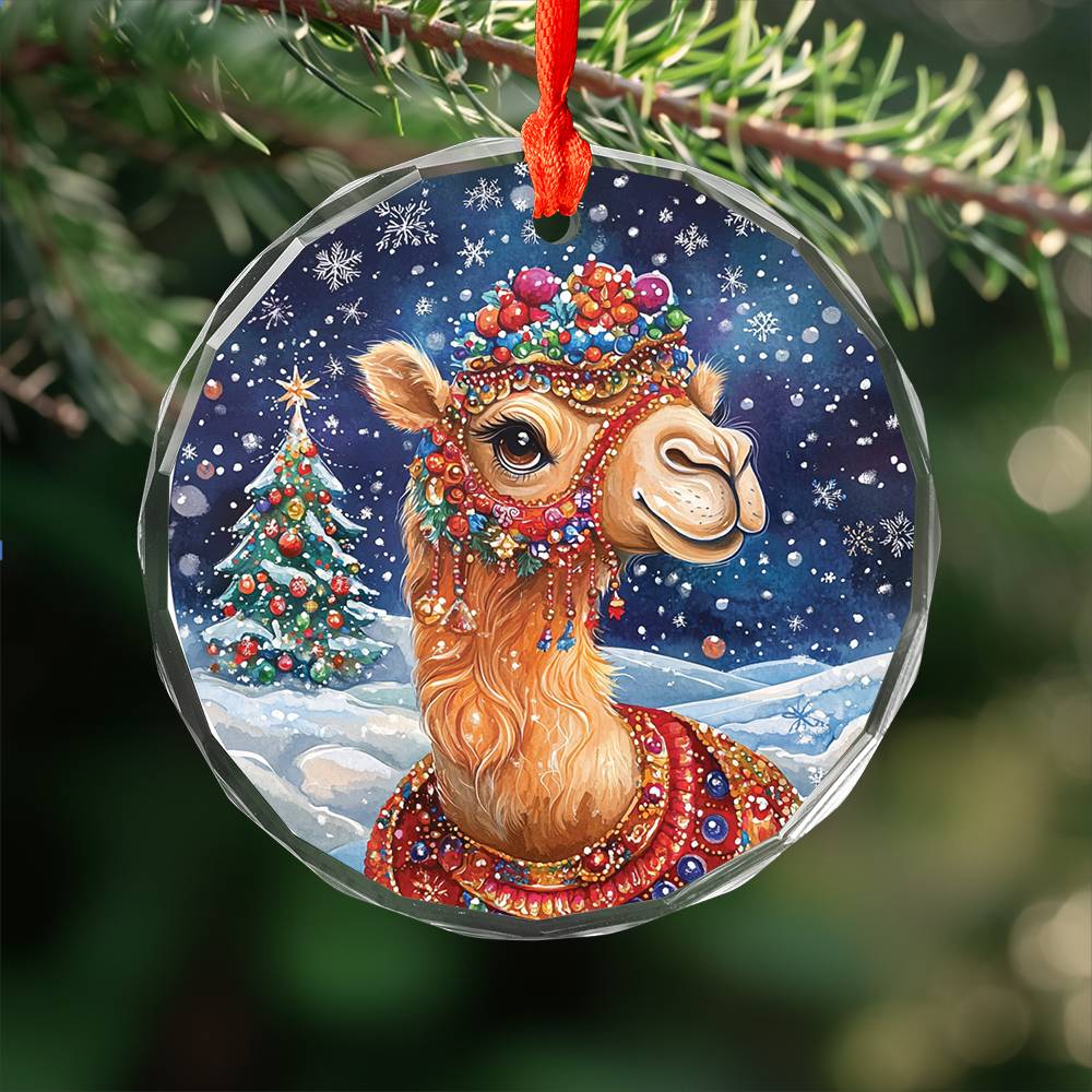 Beautiful Camel Christmas Night Design 4 Glass Ornament