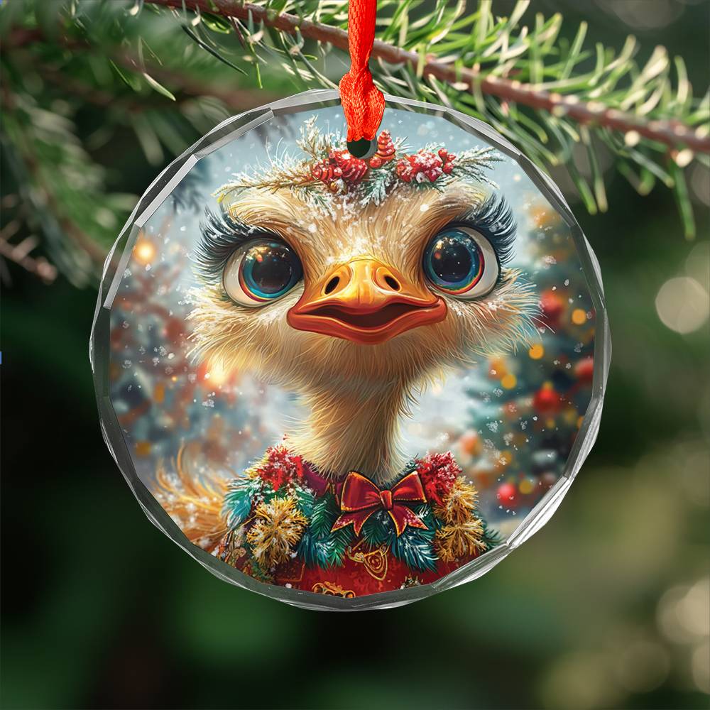 Beautiful Ostrich Christmas Night Design 2 Glass Ornament