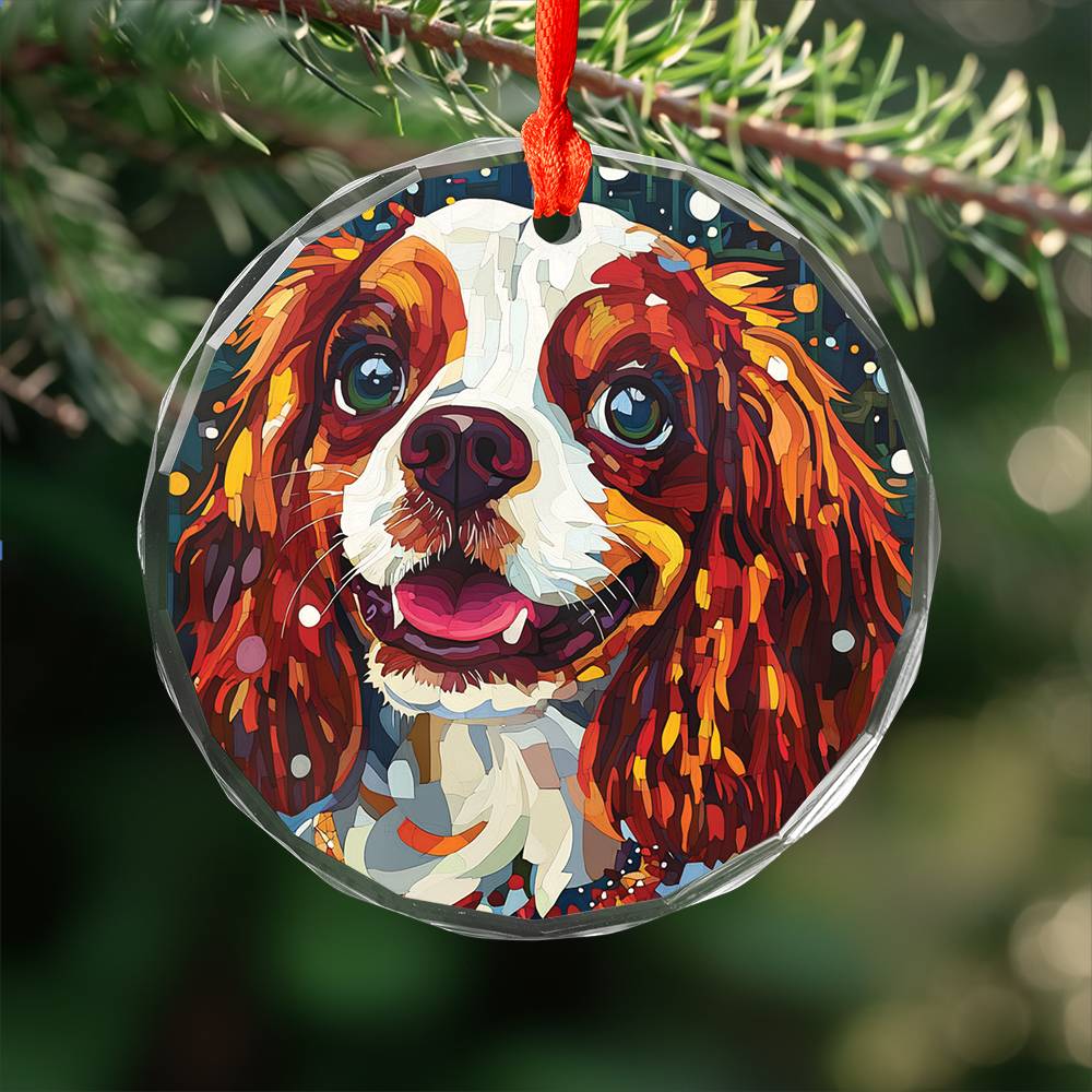 Beautiful Angus Cavalier King Charles Spaniel Dog Christmas Night Design 4 Glass Ornament