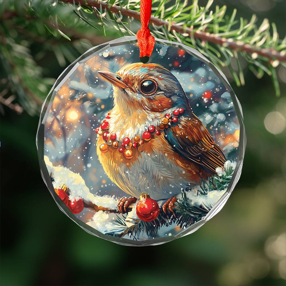 Beautiful Thrush Christmas Night Design 4 Glass Ornament