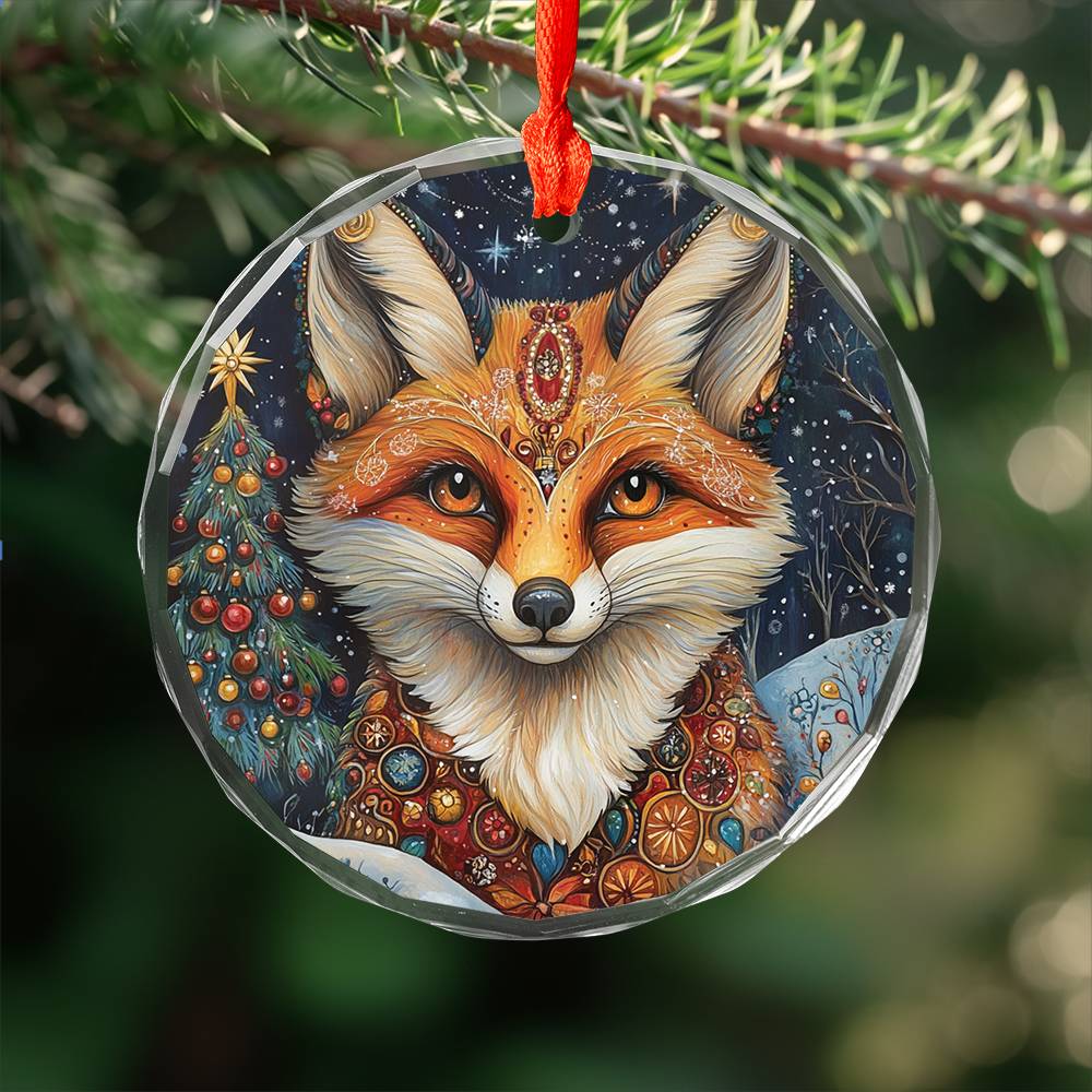 Beautiful Angus Fox Christmas Night Design 2 Glass Ornament