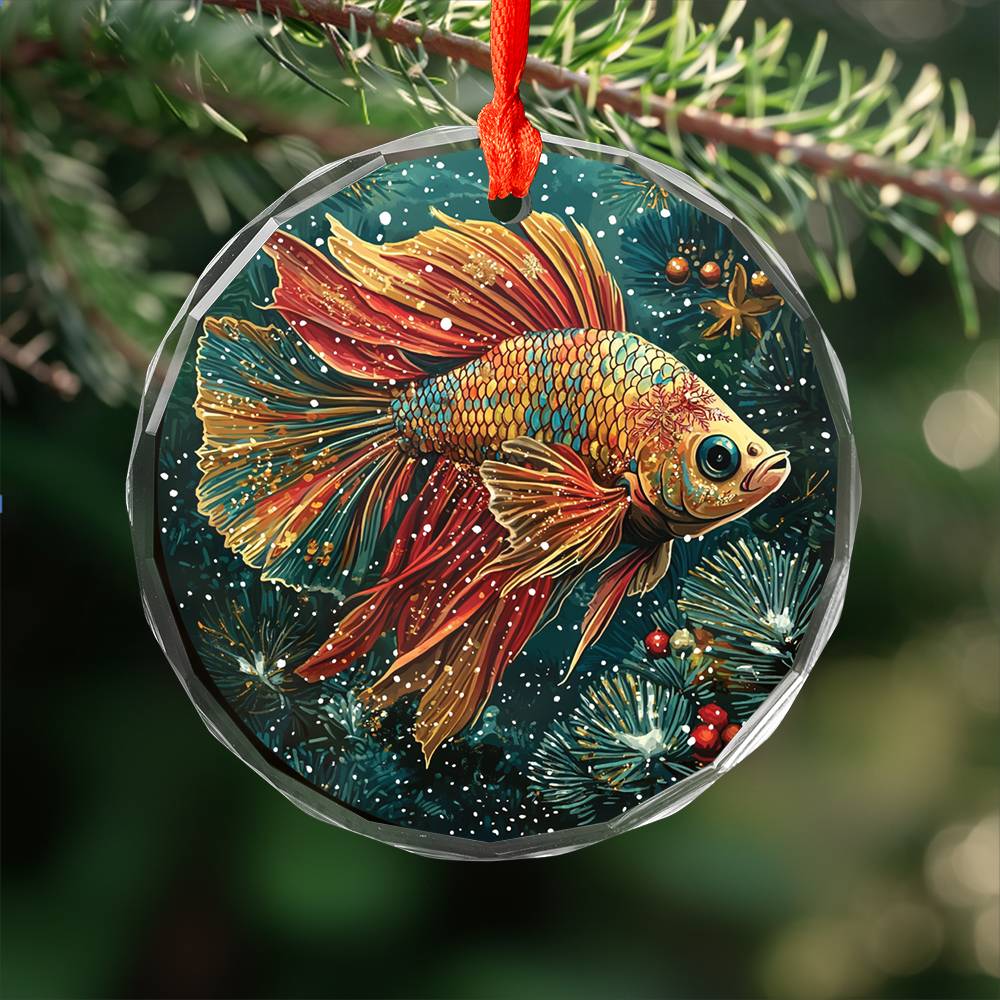 Beautiful Angus Betta Fish Christmas Night Design 1 Glass Ornament