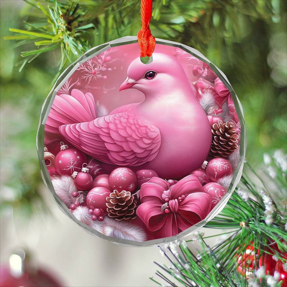 Dove Pink Christmas Design 2 Glass Ornament
