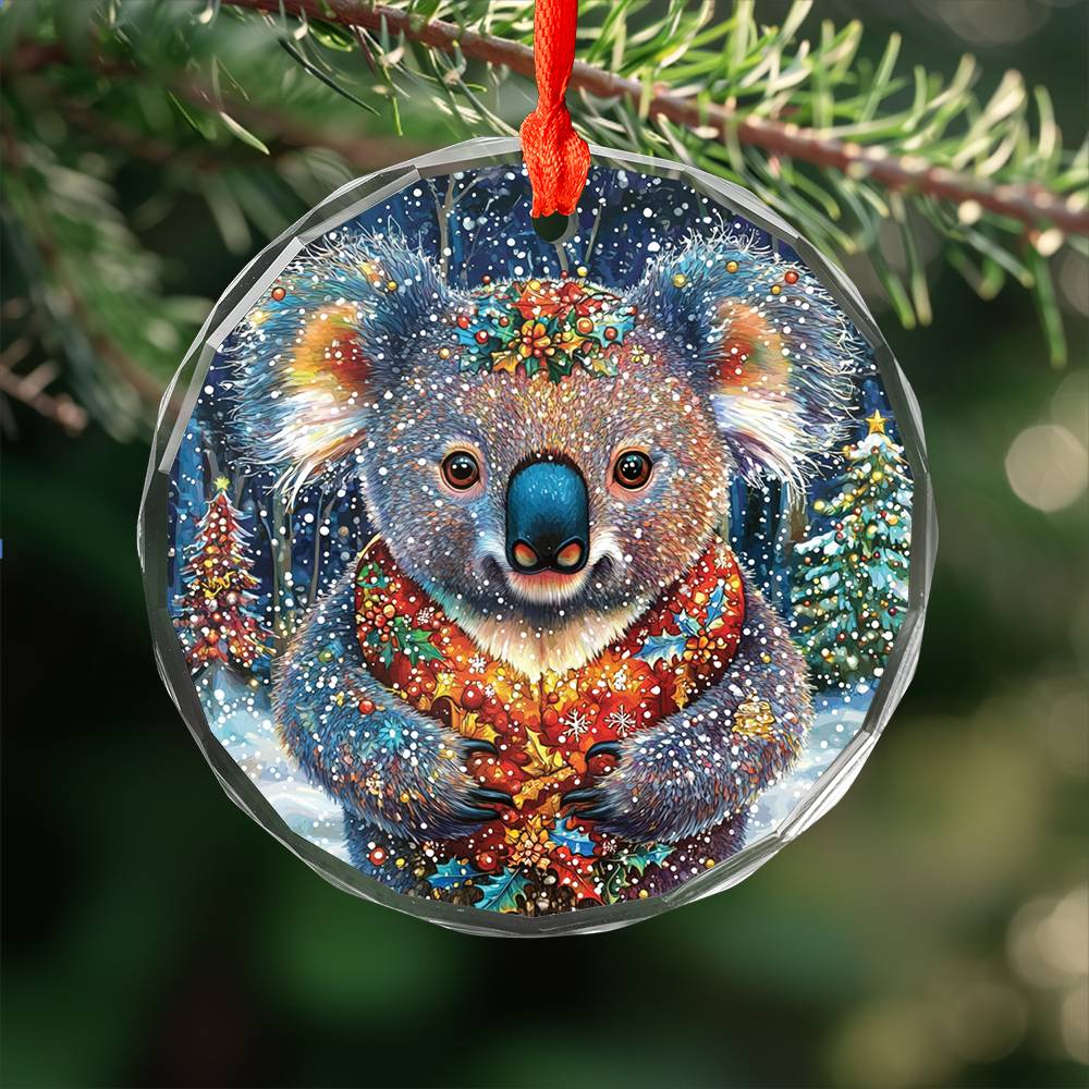 Beautiful Angus Koala Christmas Night Design 4 Glass Ornament