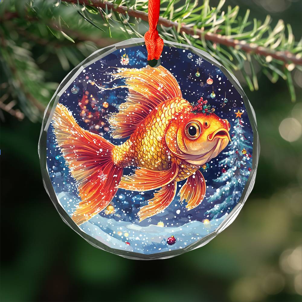 Beautiful Angus Goldfish Christmas Night Design 2 Glass Ornament