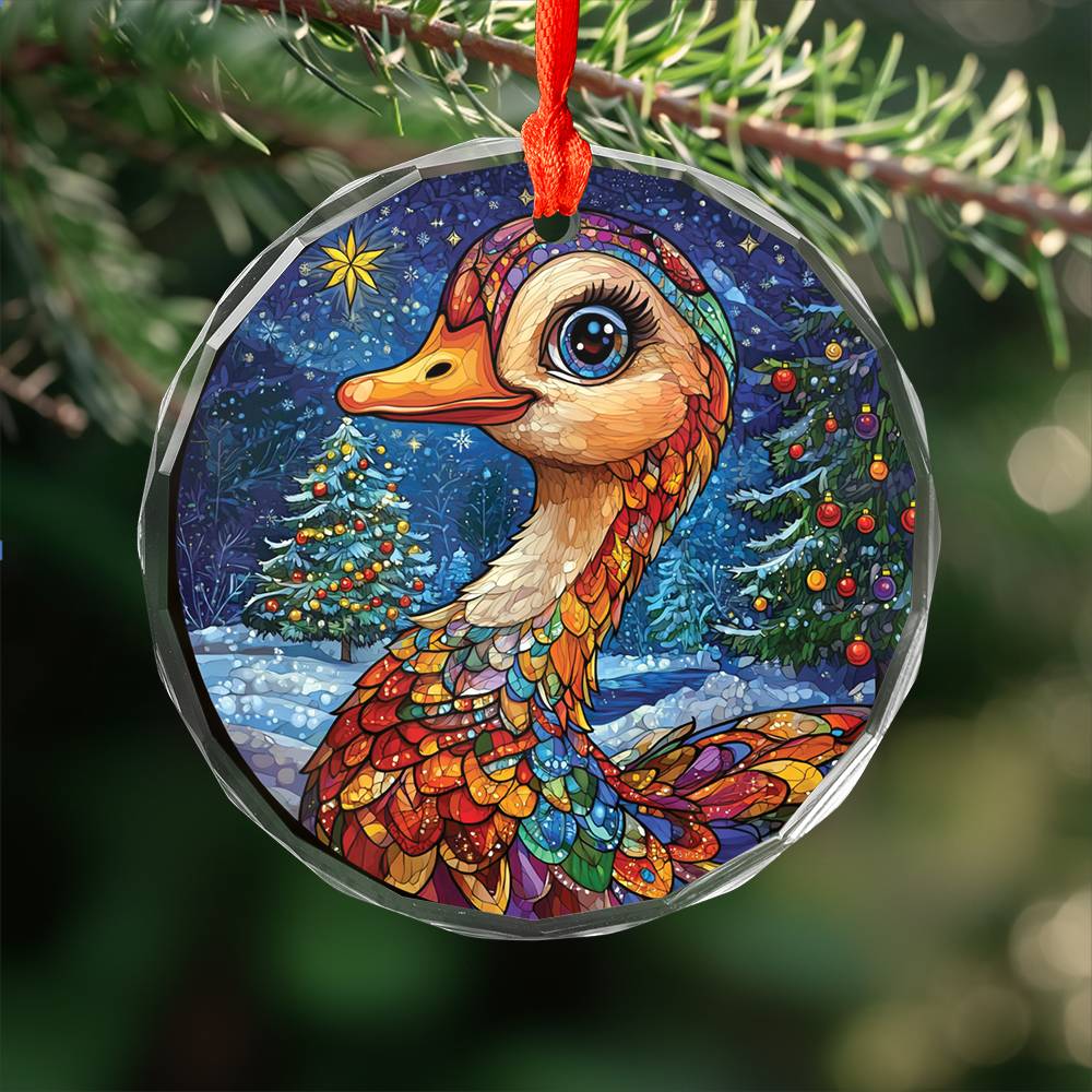Beautiful Goose Christmas Night Design 1 Glass Ornament