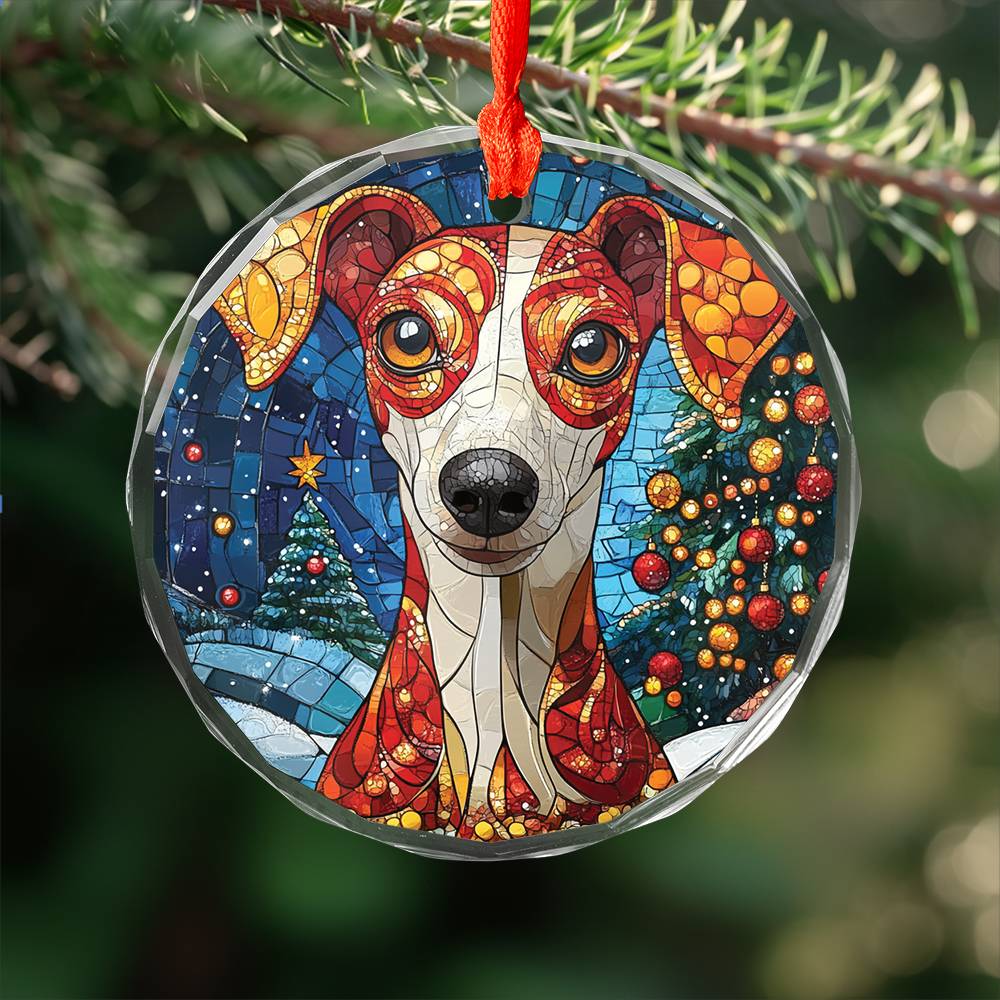Beautiful Whippet Dog Christmas Night Design 3 Glass Ornament
