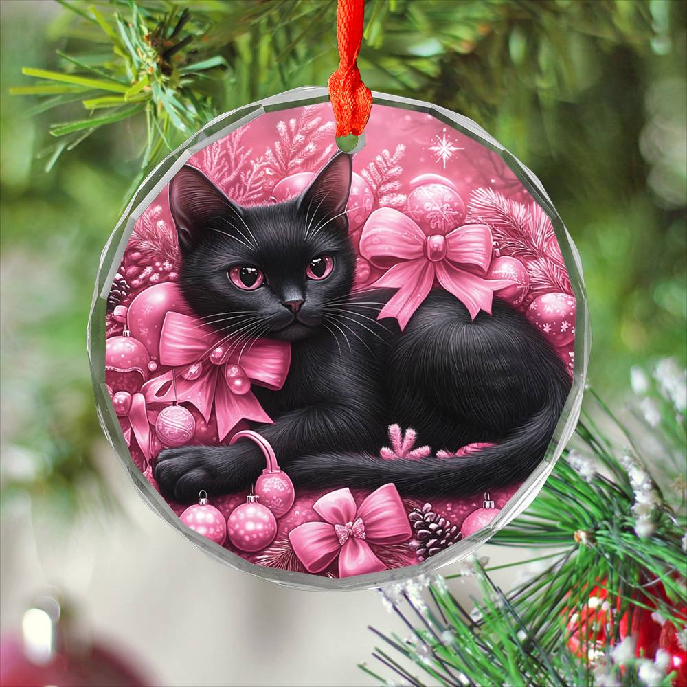 Bombay Cat Pink Christmas Design 2 Glass Ornament