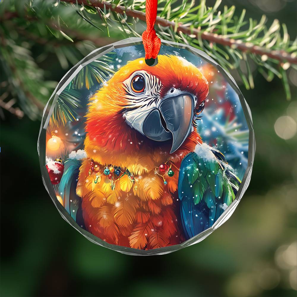 Beautiful Parrot Christmas Night Design 2 Glass Ornament