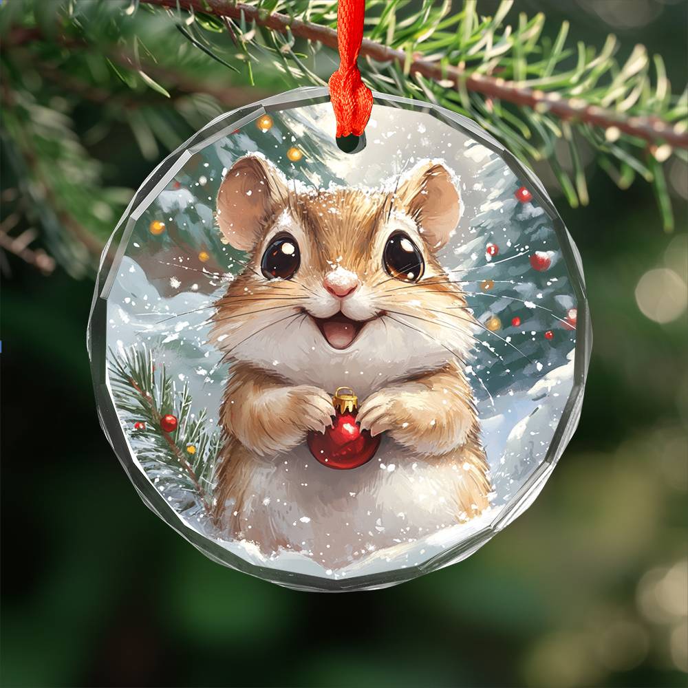 Beautiful Gerbil Christmas Night Design 4 Glass Ornament