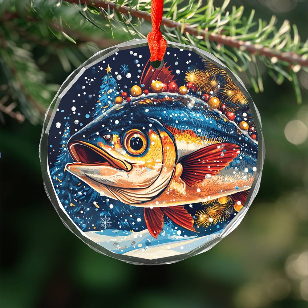 Beautiful Angus Tuna Fish Christmas Night Design 1 Glass Ornament