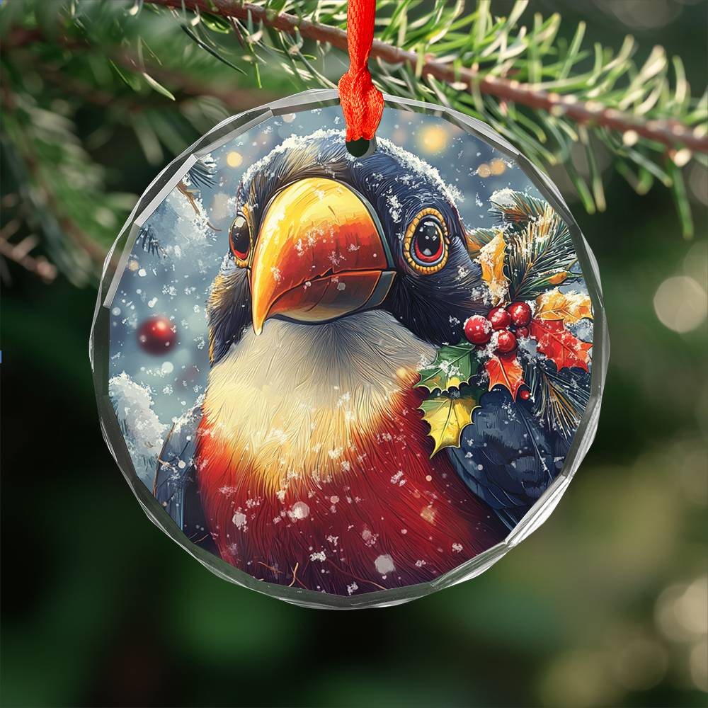 Beautiful Toucan Christmas Night Design 1 Glass Ornament