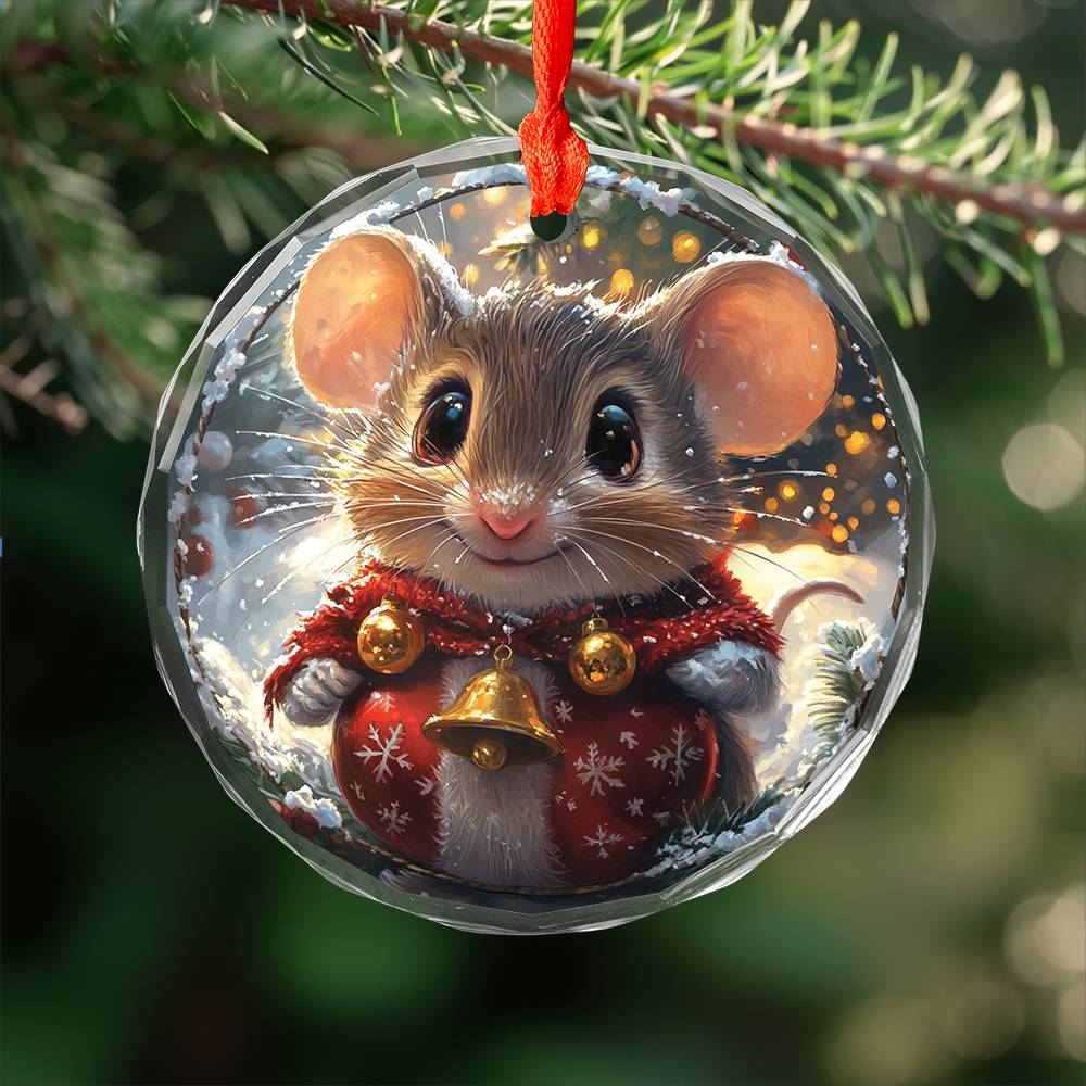 Beautiful Angus Mice Christmas Night Design 3 Glass Ornament