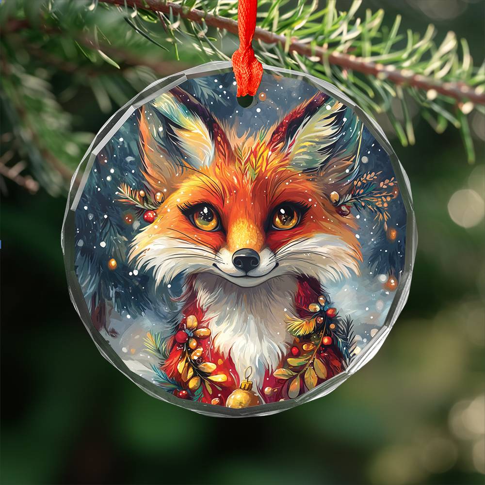 Beautiful Angus Fox Christmas Night Design 3 Glass Ornament