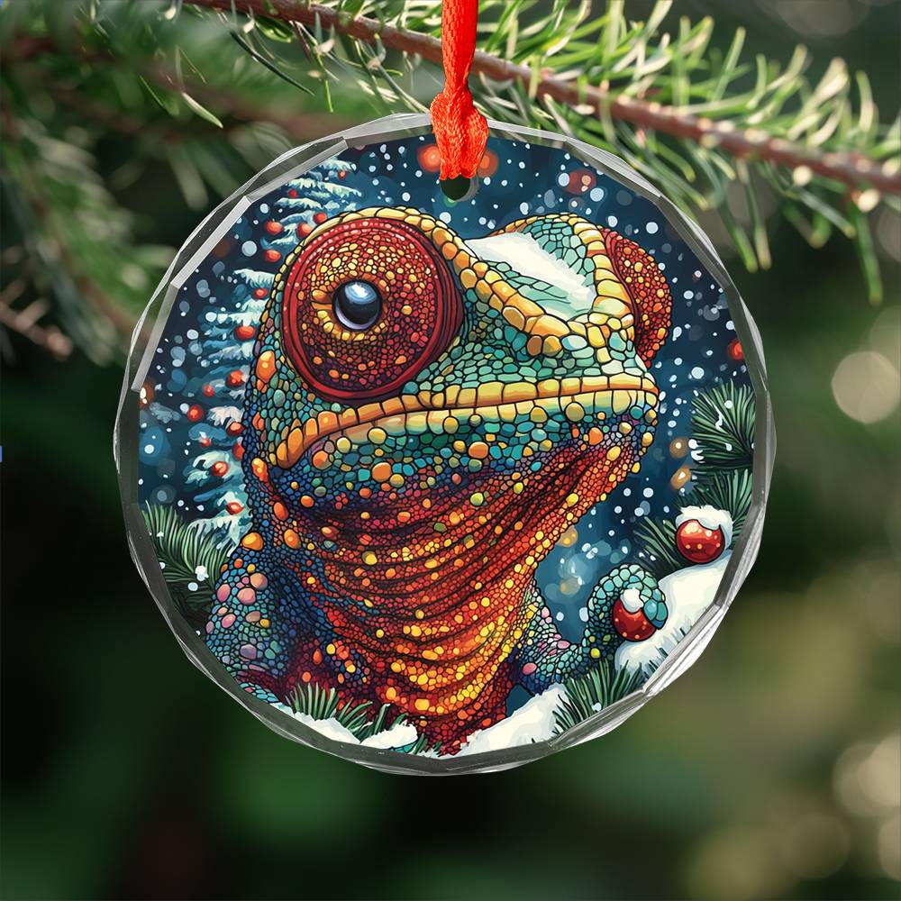 Beautiful Angus Chameleon Christmas Night Design 4 Glass Ornament
