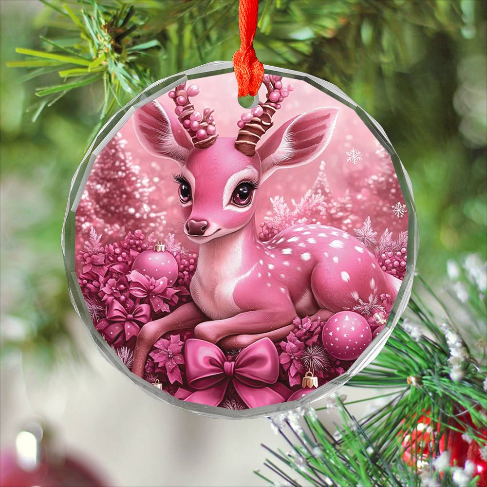Antelope Pink Christmas Design 4 Glass Ornament