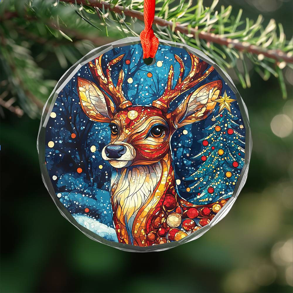 Beautiful Angus Deer Christmas Night Design 3 Glass Ornament