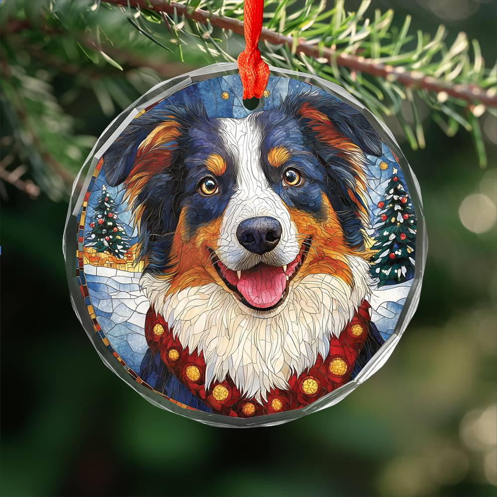 Beautiful Border Collie Dog Christmas Night Design 2 Glass Ornament
