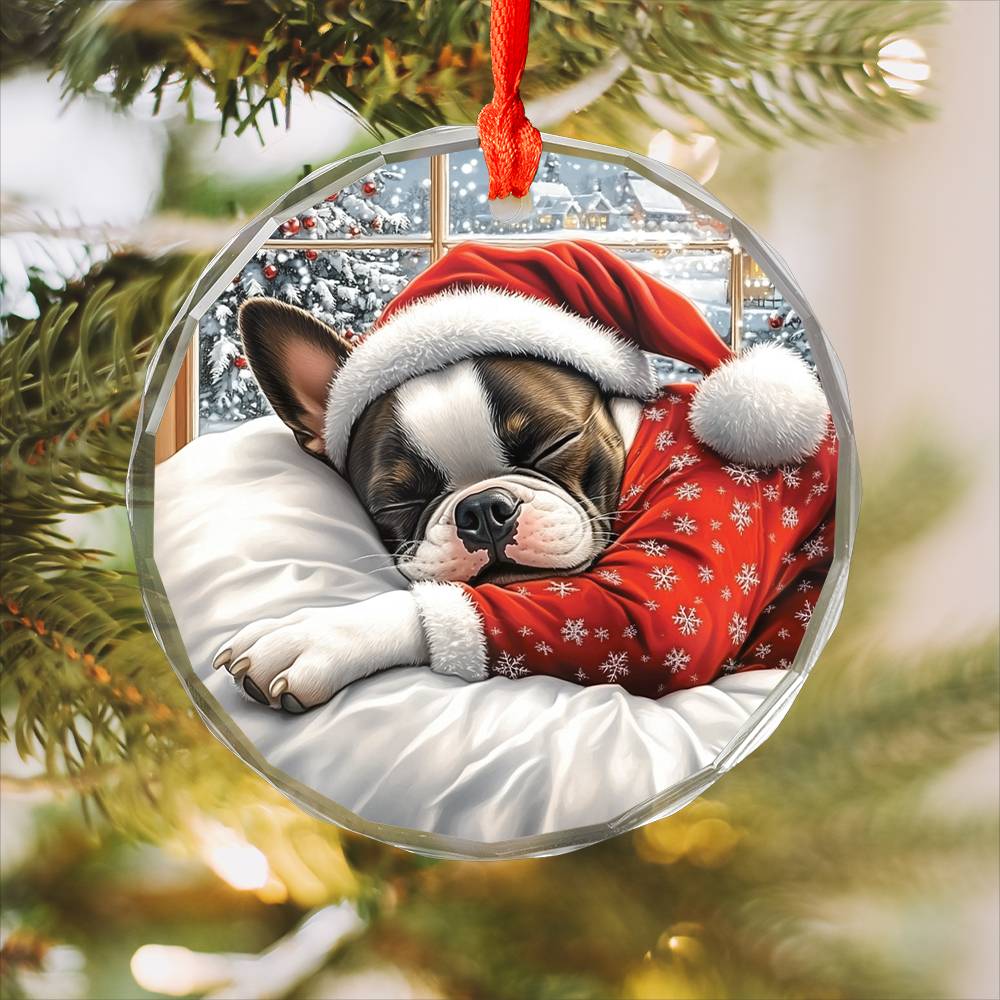 Boston Terrier Dog Sleeping In Bed Design 3