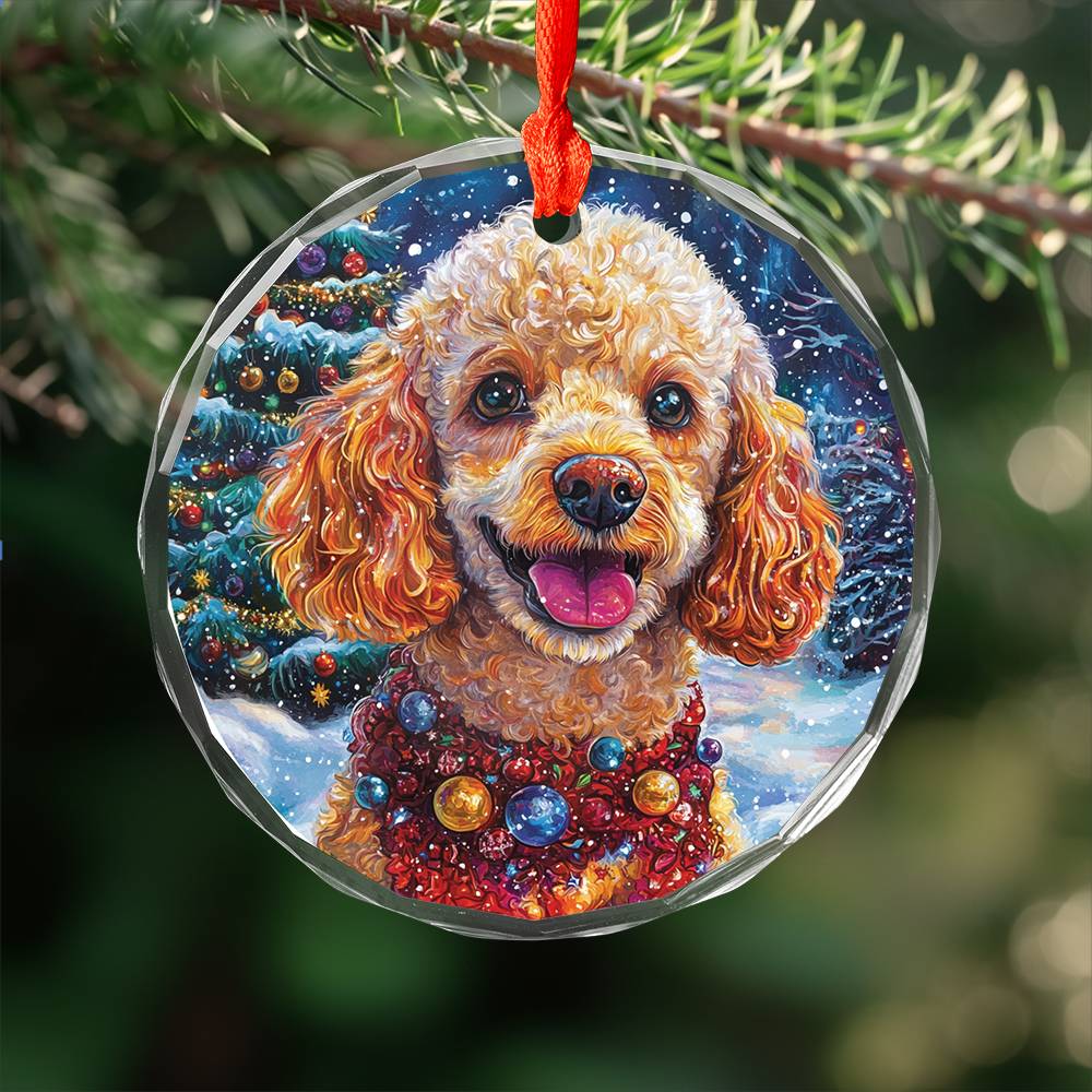Beautiful Angus Poodle Dog Christmas Night Design 3 Glass Ornament