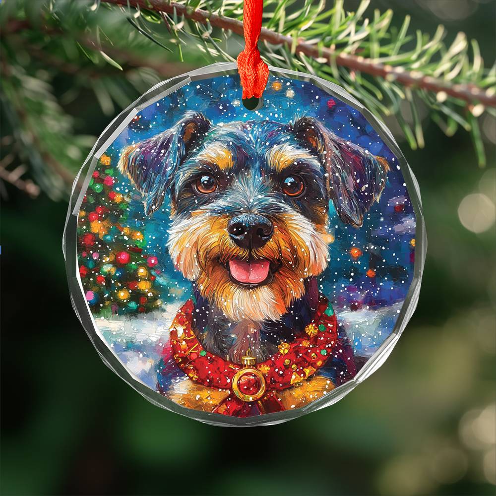 Beautiful Angus Miniature Schnauzer Dog Christmas Night Design 3 Glass Ornament