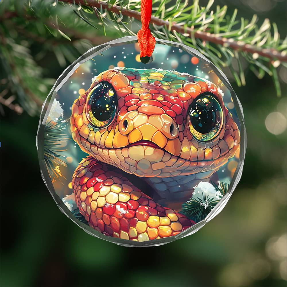 Beautiful Angus Snake Christmas Night Design 3 Glass Ornament