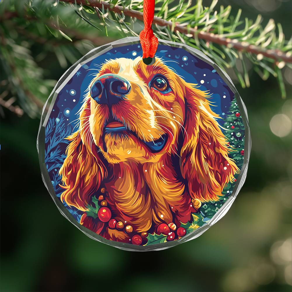 Beautiful Cocker Spaniel Dog Christmas Night Design 2 Glass Ornament