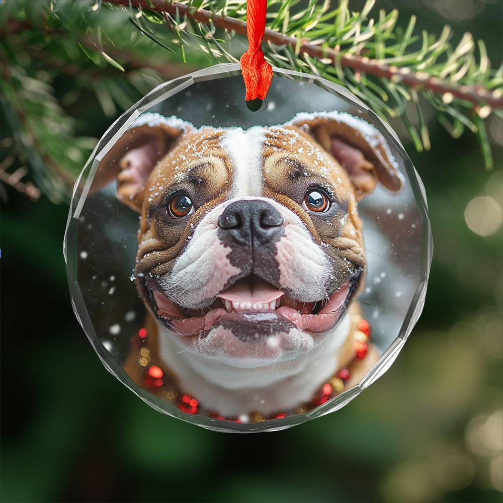 Beautiful Angus Bulldog Dog Christmas Night Design 1 Glass Ornament