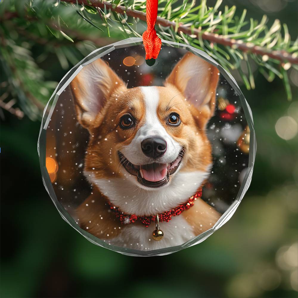 Beautiful Angus Corgi Dog Christmas Night Design 3 Glass Ornament
