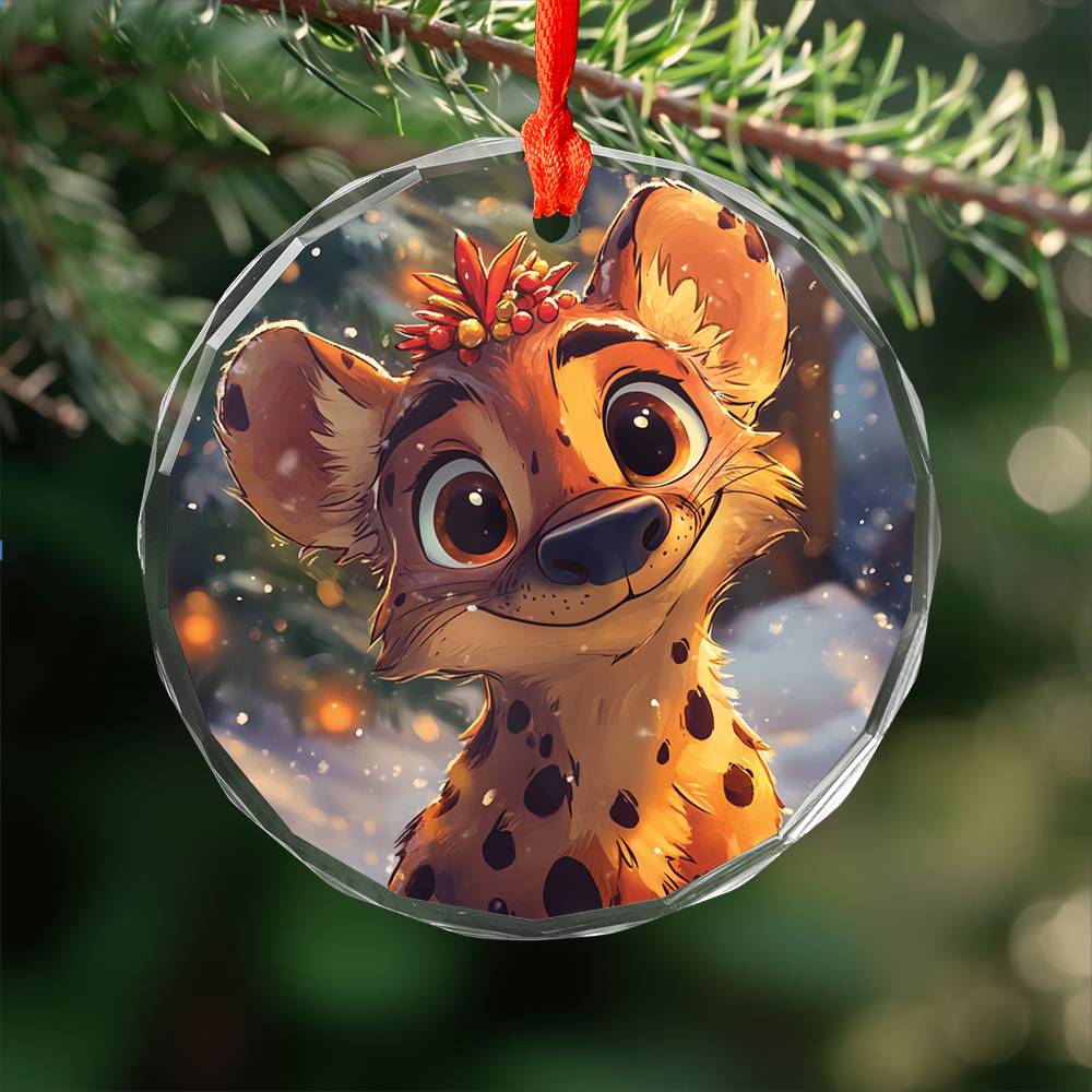 Beautiful Hyena Christmas Night Design 4 Glass Ornament