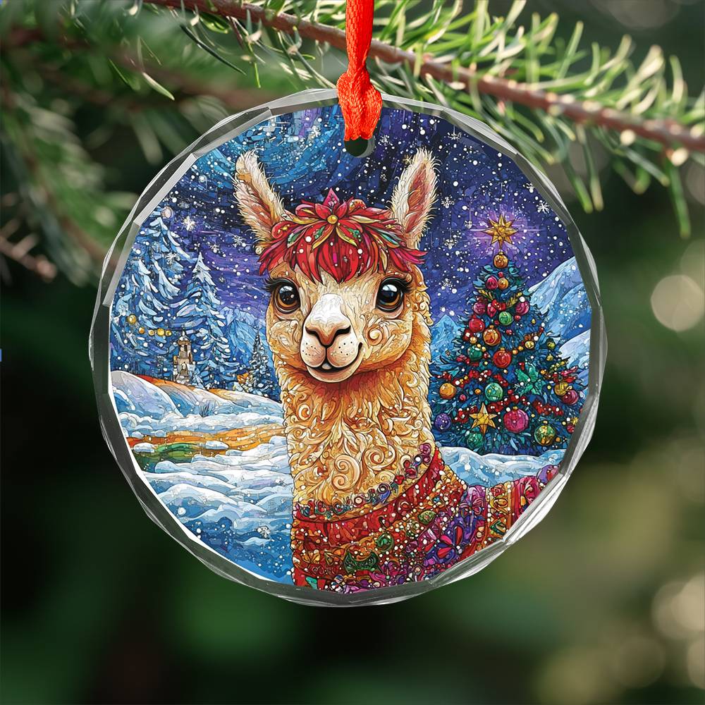 Beautiful Angus Alpaca Christmas Night Design 1 Glass Ornament