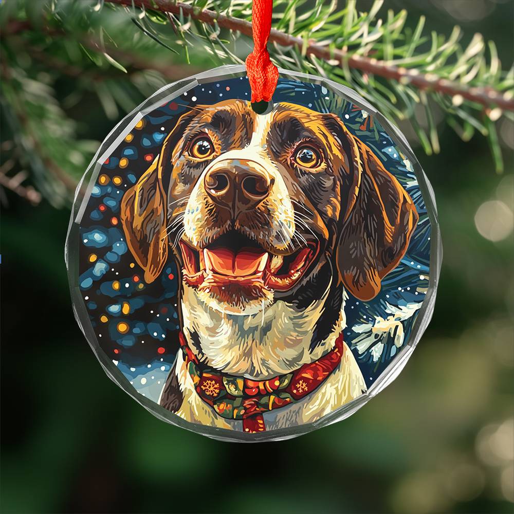 Beautiful Angus German Shorthaired Pointer Dog Christmas Night Design 1 Glass Ornament