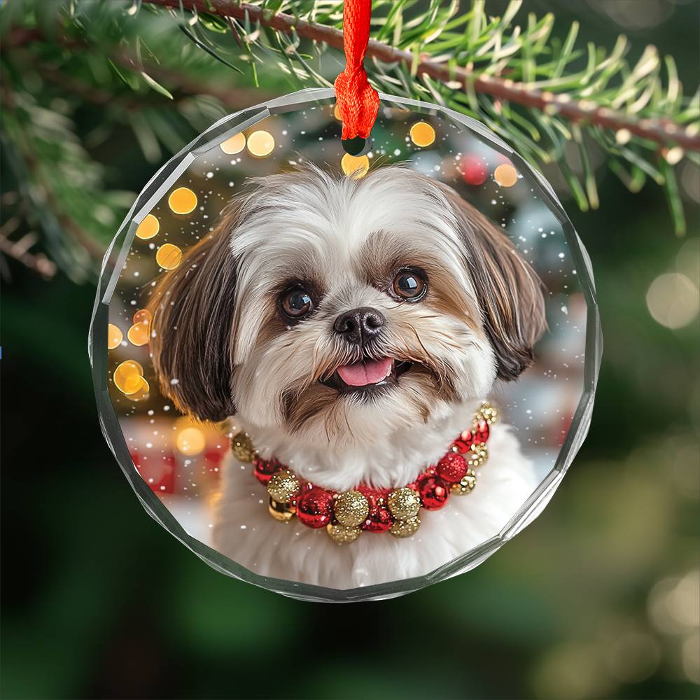 Beautiful Angus Shih Tzu Dog Christmas Night Design 3 Glass Ornament