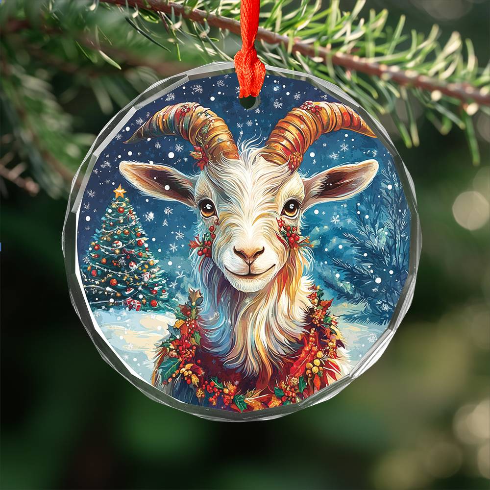 Beautiful Goat Christmas Night Design 4 Glass Ornament