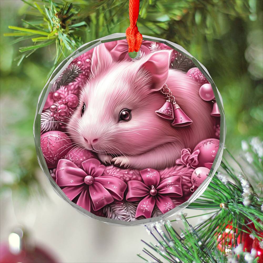 Guinea Pig Pink Christmas Design 4 Glass Ornament