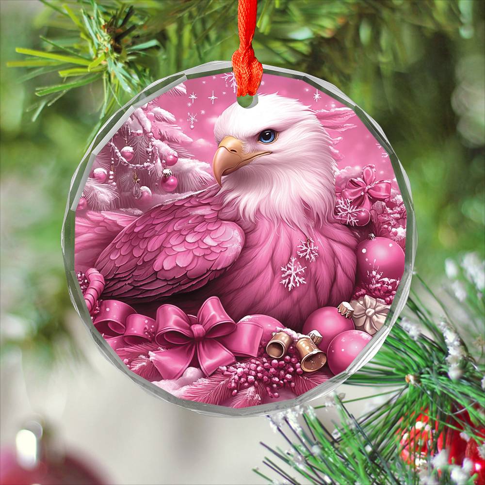 Eagle Pink Christmas Design 1 Glass Ornament