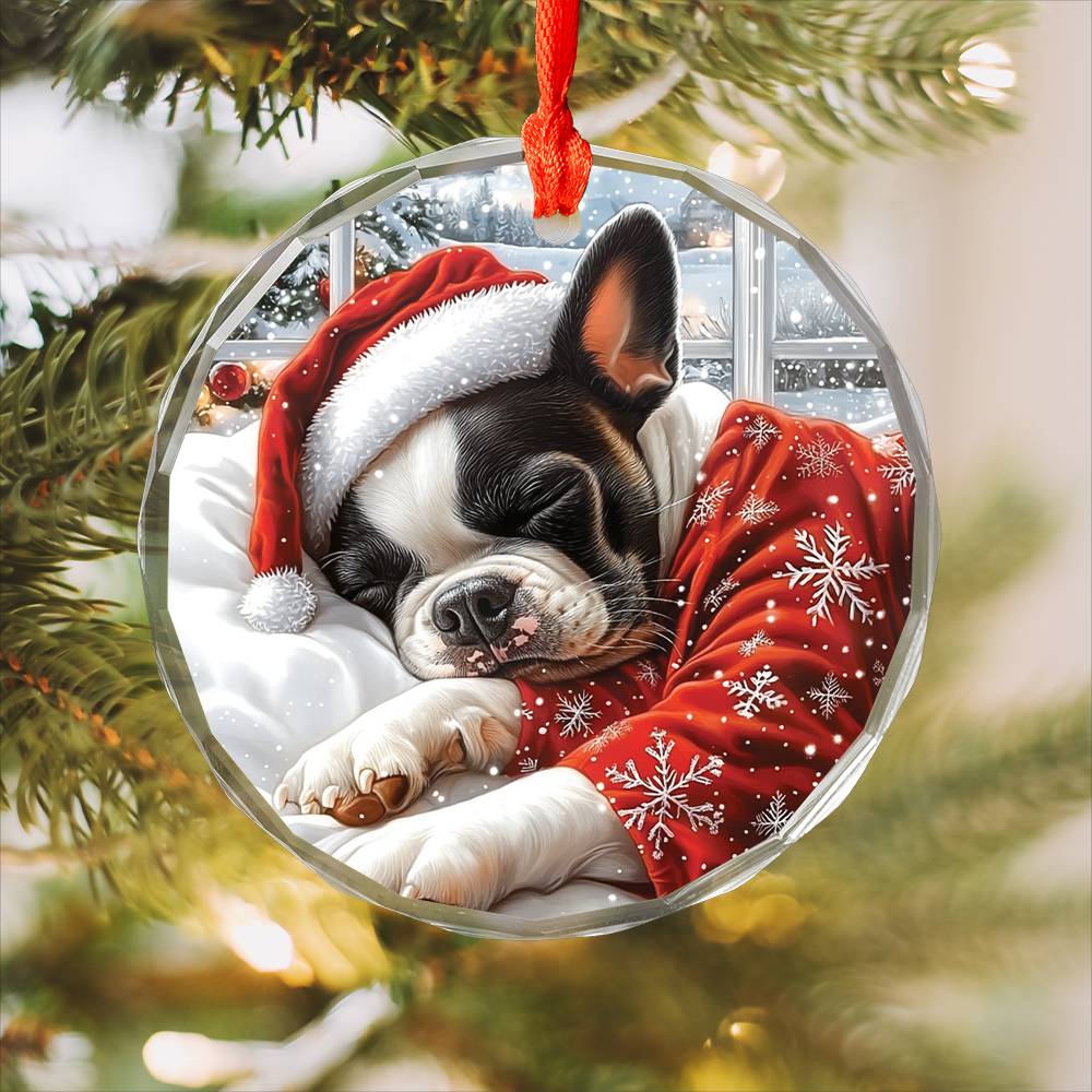 Boston Terrier Dog Sleeping In Bed Design 2