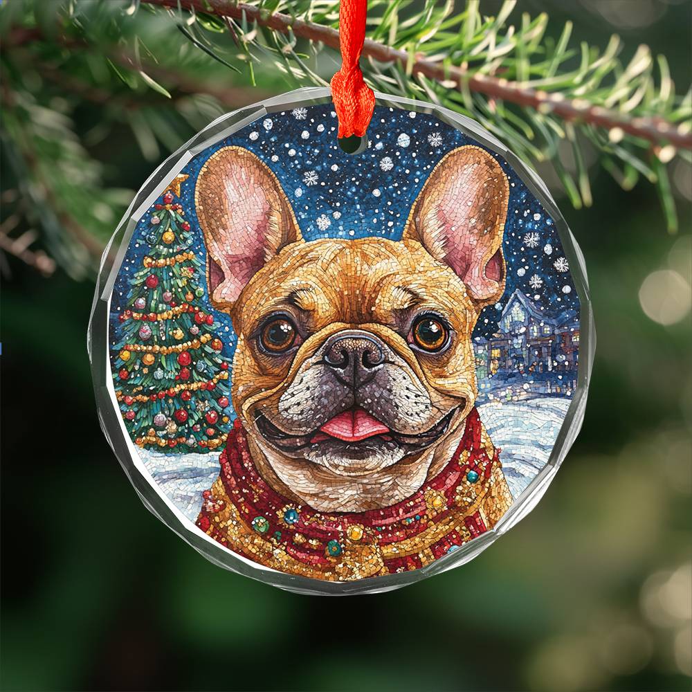 Beautiful Angus Bulldog Christmas Night Design 2 Glass Ornament