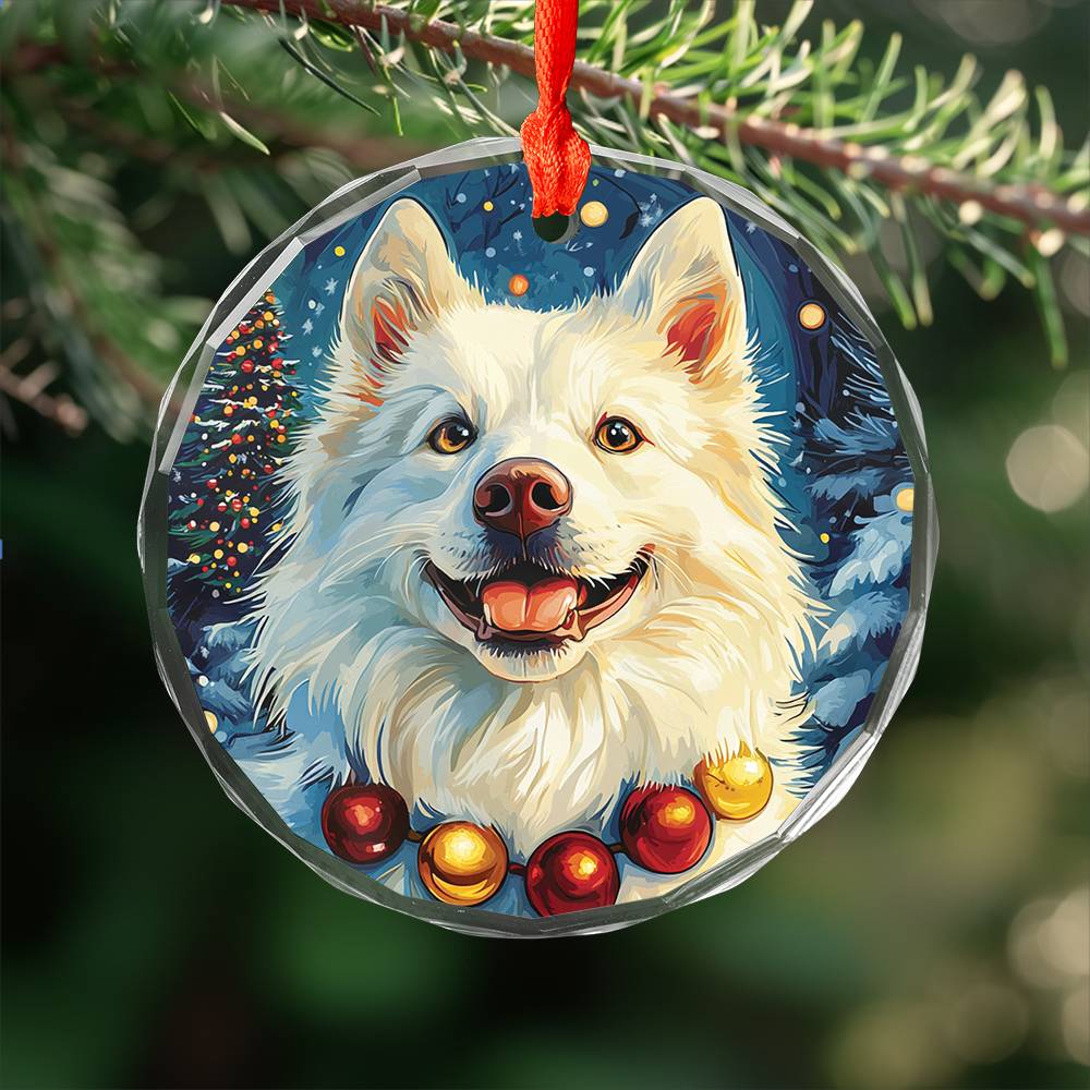 Beautiful Samoyed Dog Christmas Night Design 1 Glass Ornament