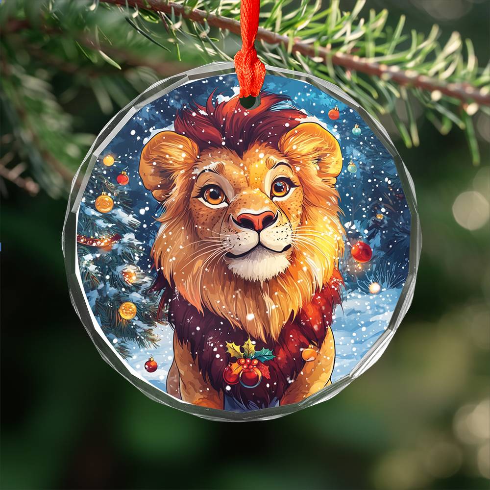 Beautiful Lion Christmas Night Design 4 Glass Ornament