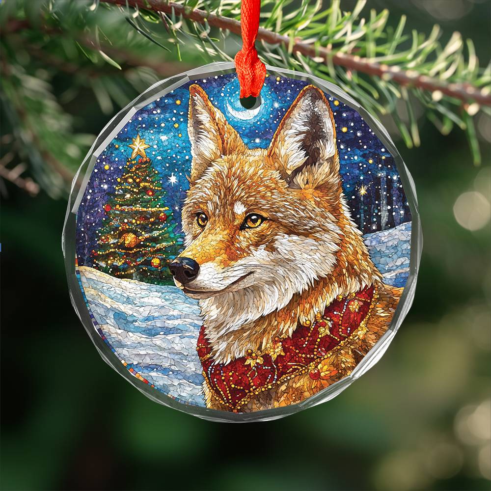 Beautiful Angus Coyote Christmas Night Design 2 Glass Ornament