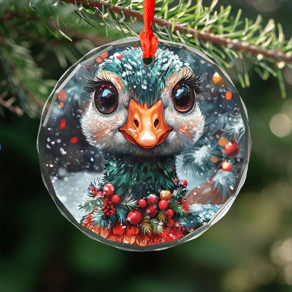 Beautiful Goose Christmas Night Design 3 Glass Ornament