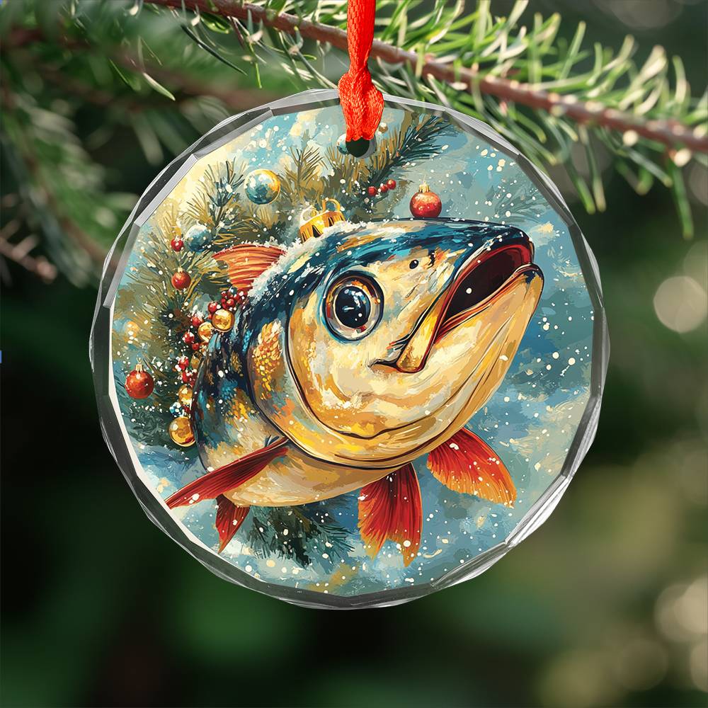 Beautiful Angus Tuna Fish Christmas Night Design 2 Glass Ornament