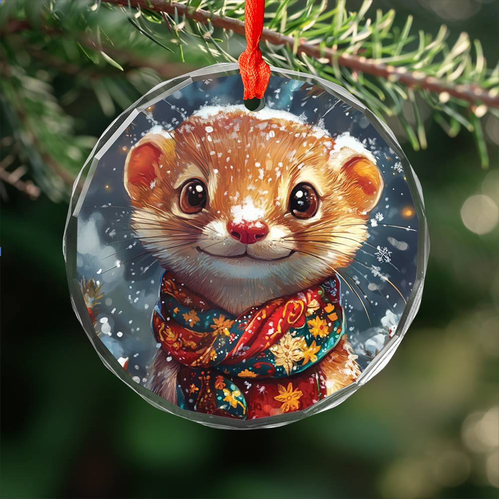 Beautiful Angus Weasel Christmas Night Design 2 Glass Ornament