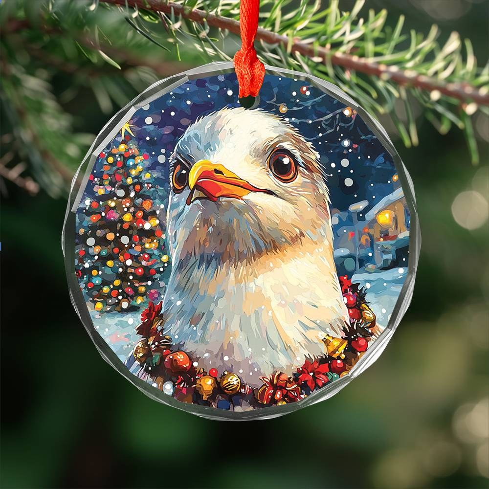 Beautiful Seagull Christmas Night Design 3 Glass Ornament