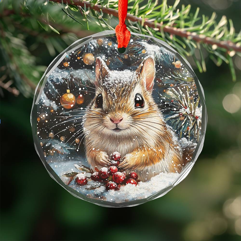 Beautiful Gerbil Christmas Night Design 2 Glass Ornament