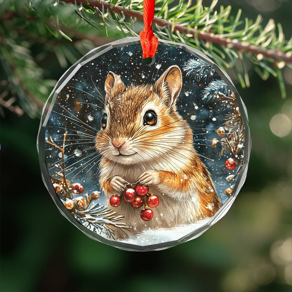 Beautiful Gerbil Christmas Night Design 3 Glass Ornament