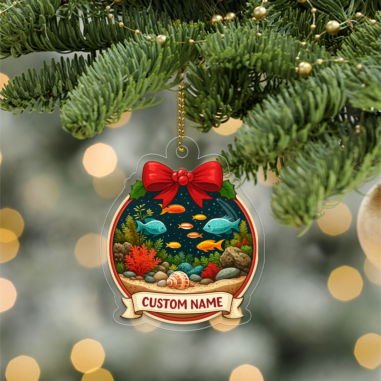 Personalized Aquarium Christmas Ornament, Custom Name Christmas Tree Ornament, Love Fish Ornament, Aquarium Ornament Gift