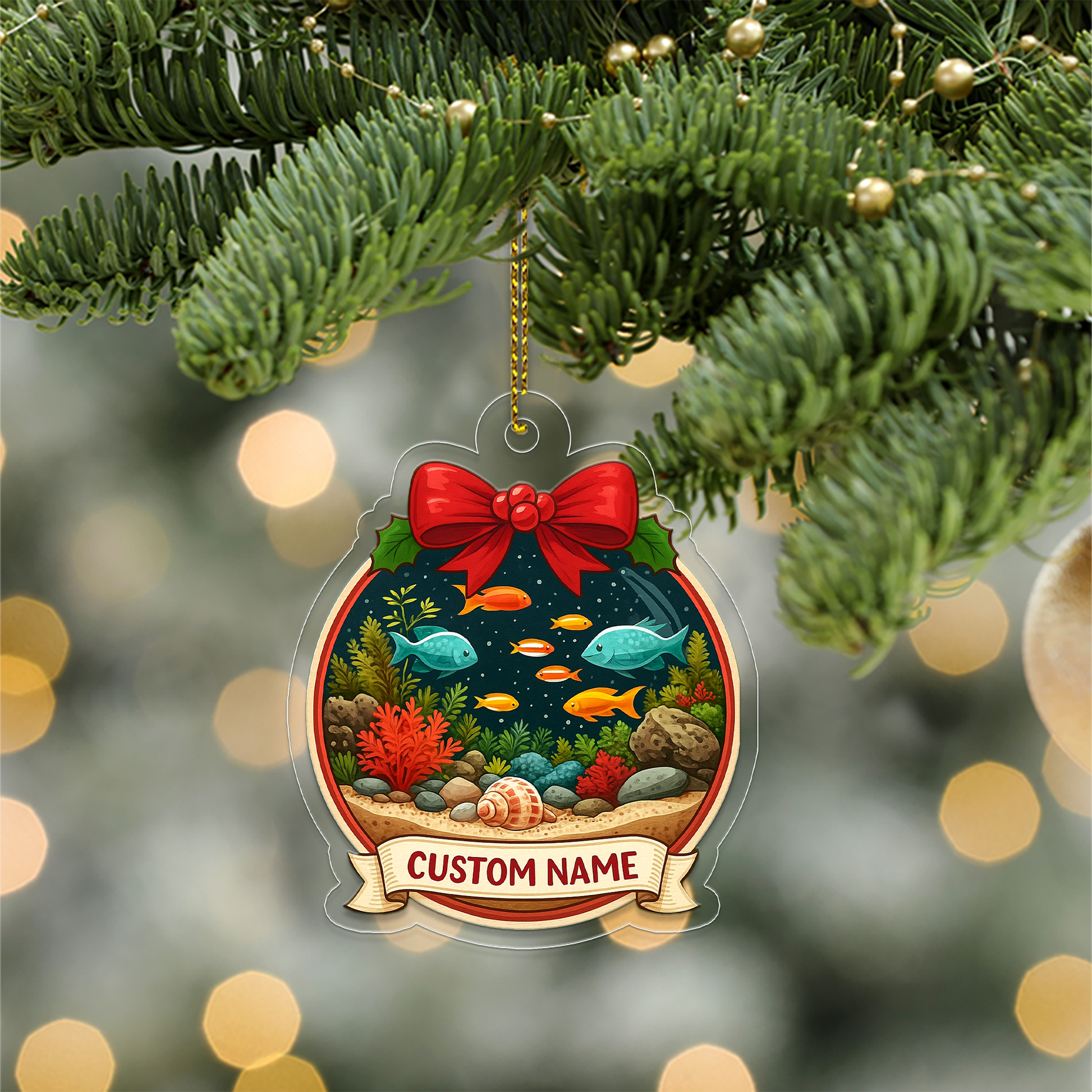 Personalized Aquarium Christmas Ornament, Custom Name Christmas Tree Ornament, Love Fish Ornament, Aquarium Ornament Gift